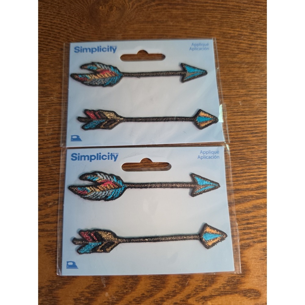 New 2 Simplicity Iron-On Embroidered Applique Patches Multicolor Arrows 3-5/8" L